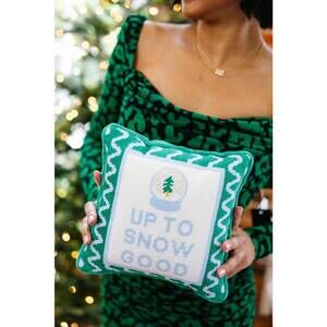 NEW FURBISH STUDIO vibrant patterns needlepoint pillow in up to snow good